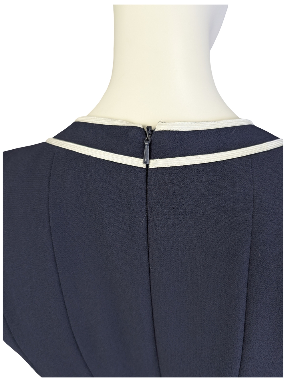 Vintage 90s Navy Pleated Dress Sheer Sleeves | Preppy Grunge Academia | Size 12 - Picture 9 of 10